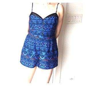 Forever 21 Small Blue Tribal Pattern Romper